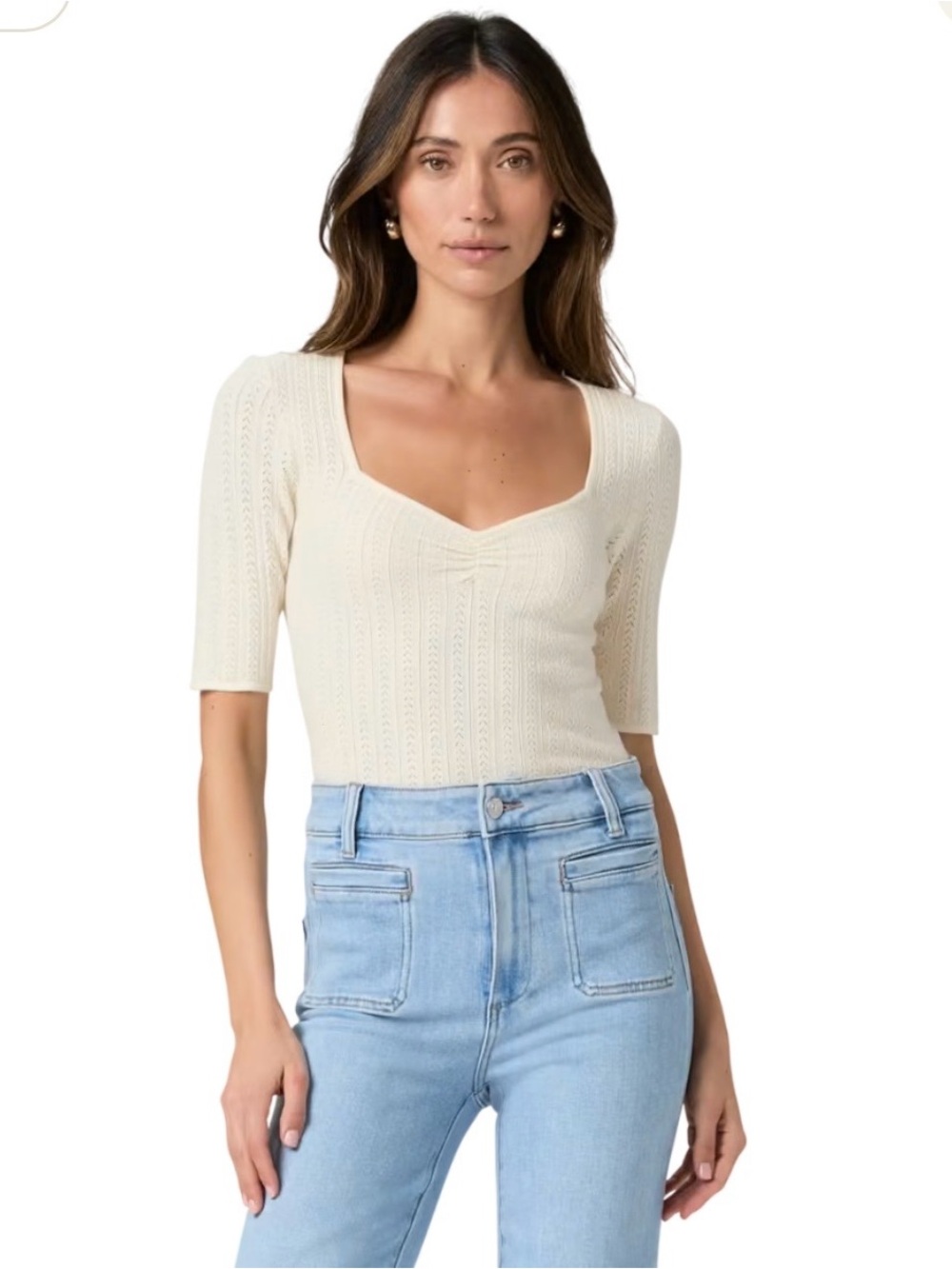 NWT Paige Merrill Pointelle Top in Antique White - Size M